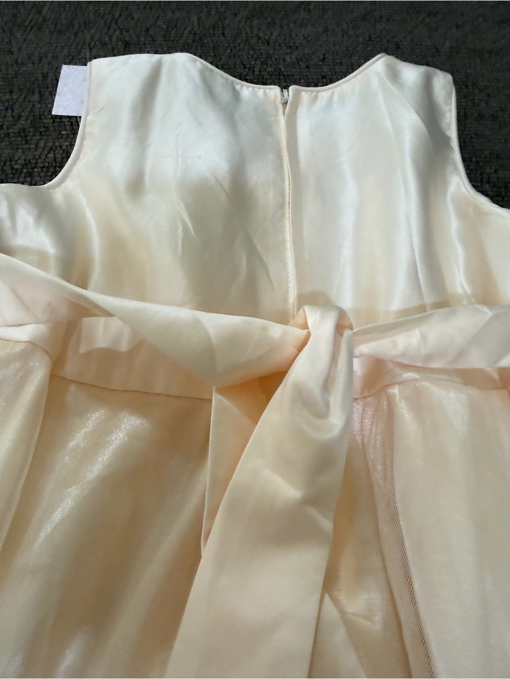 Sequin Bodice Tulle Party Dress with Floral Accent — Champagne - Picture 7 of 7